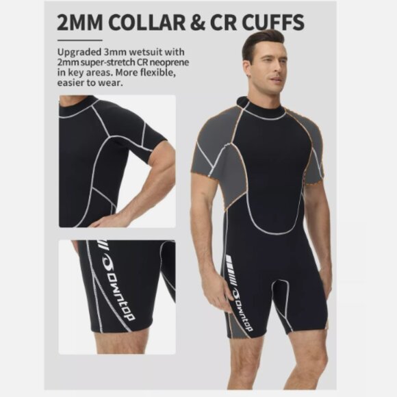 Owntop Shorty Wetsuit SMALL 3/2mm CR Neoprene Ultra Stretch Back Zip w/Pull-Tab - Picture 2 of 13